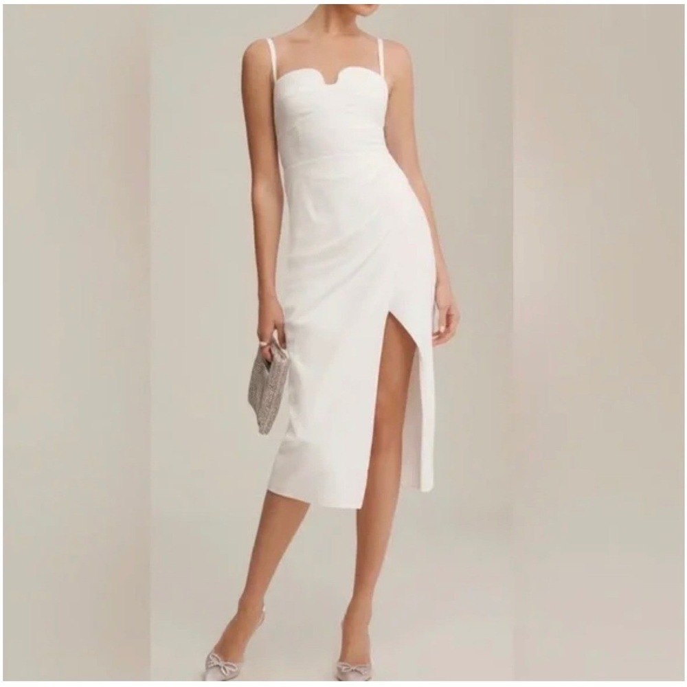 Reformation‎ Alfred White Organic Cotton Midi Dress Bridal Senior V Neck Size 6